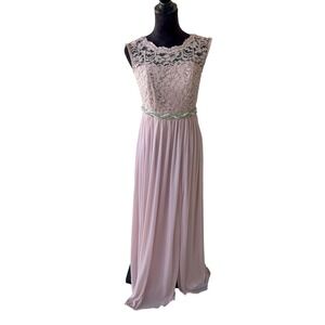 Davids Bridal Bridesmaid Dress 6 Blush‎ Pink Beaded Waist Lace Sleeveless